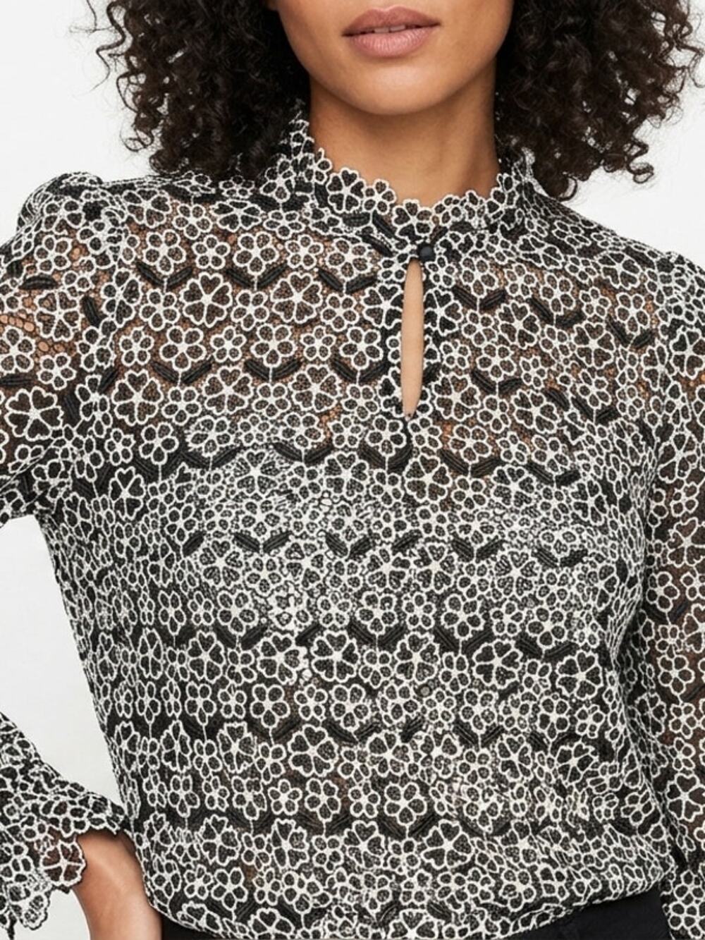 Sézane Matiere Black Floral Lined Blouse Women See Measurements